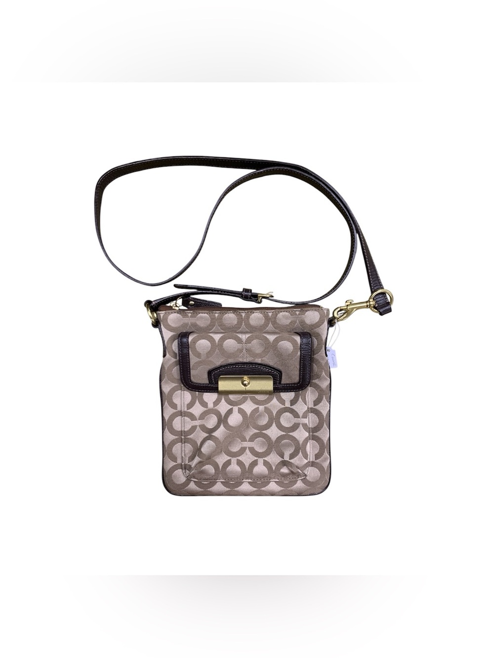 Coach Khaki & Chocolate Signature Crossbody with Front Flap